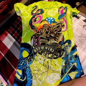 CHRISTIAN AUDIGIER lime, green, women’s T-shirt, size medium ed hardy